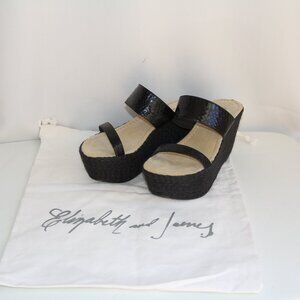 Elizabeth and James Boca Snake Size 6B Black Wedge Platform Sandals. RARE